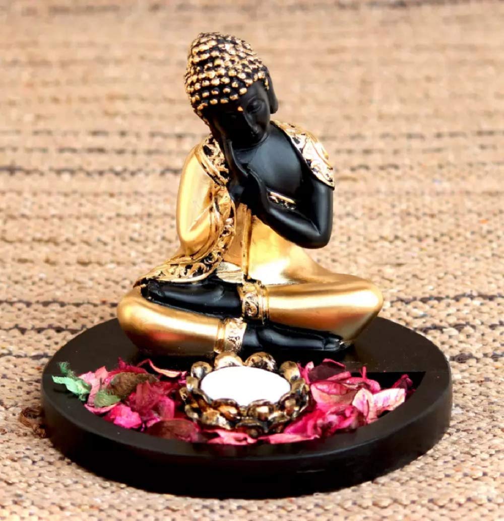 Handcrafted Thai Buddha with Tealight Holder and Wooden Base.