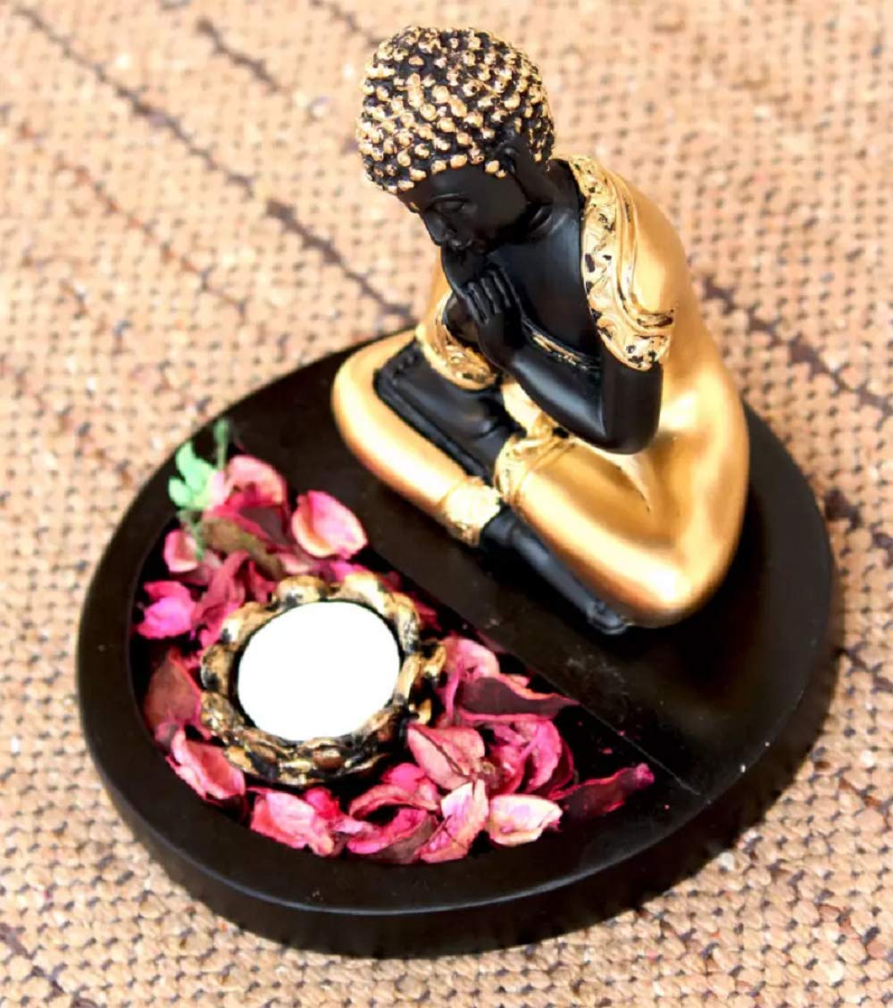 Handcrafted Thai Buddha with Tealight Holder and Wooden Base.