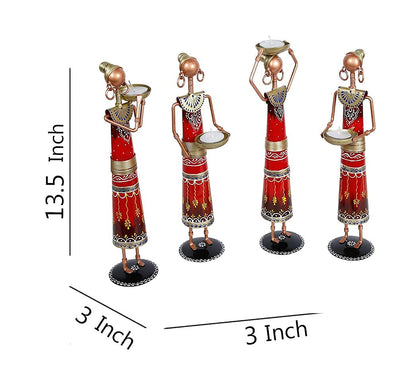 Metal Wrought Iron Tribal Lady Worker showpieces Ladies Doll Figurine Statue.