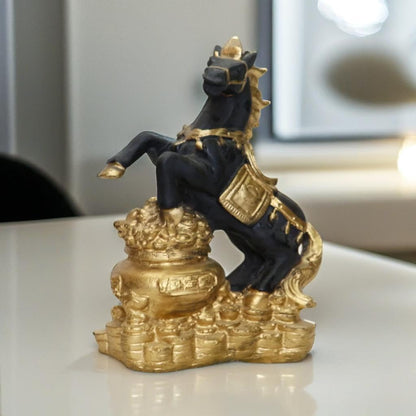 Coin Horse Black Golden,6 Inch, for Home & Office Decor, Gifting.