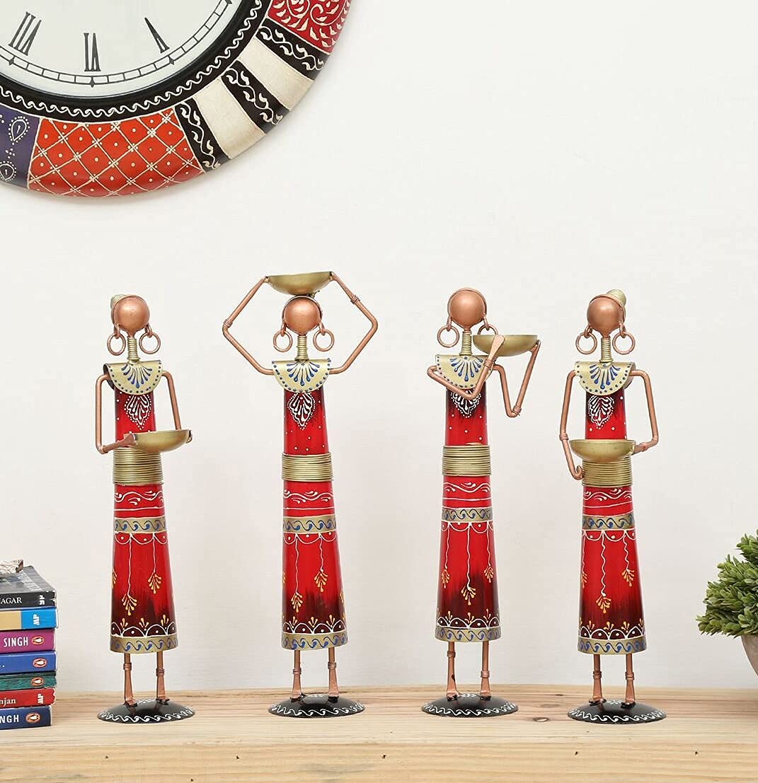 Metal Wrought Iron Tribal Lady Worker showpieces Ladies Doll Figurine Statue.