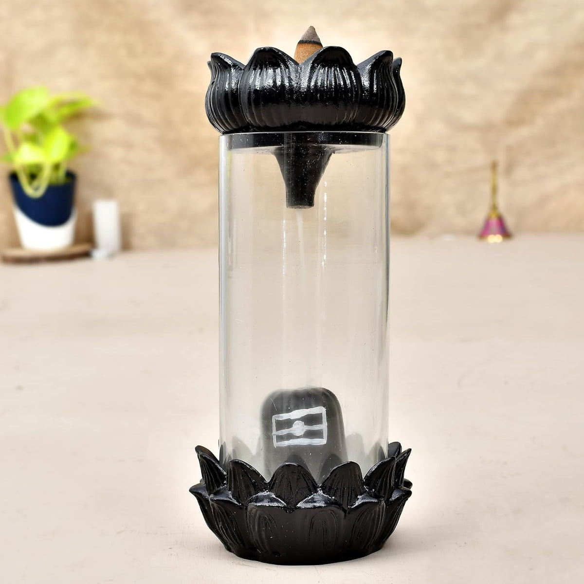 Shivling Backflow Incense Burner with 10 Incense Sticks Showpiece .