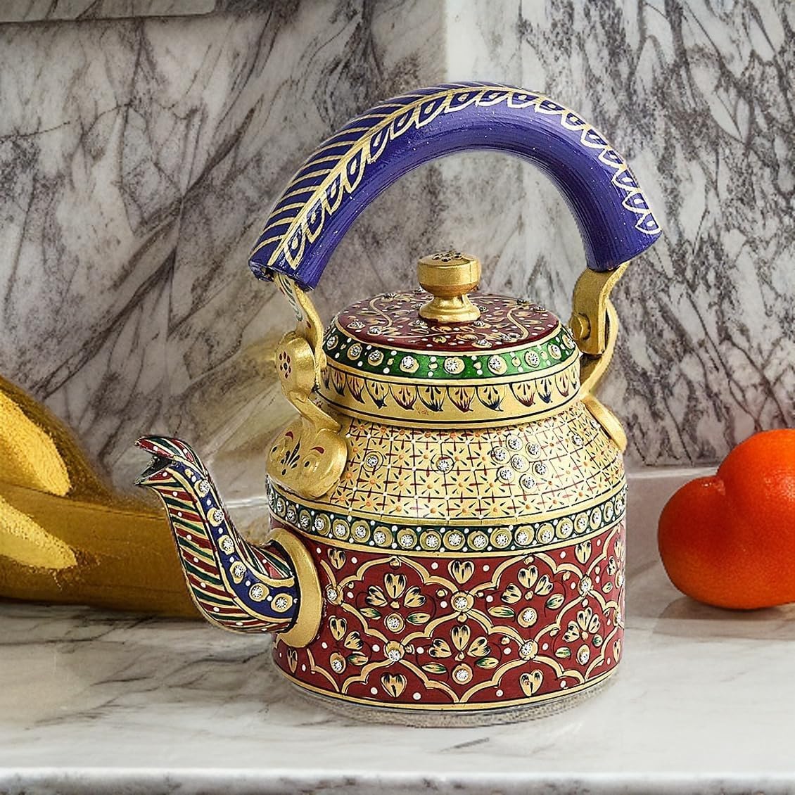 Hand Painted Traditional Aluminium Colourful Tea Pot .
