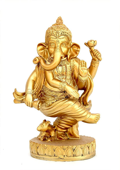 Beautiful Golden Finish Ganesha in Dancing Position Decorative Showpiece.