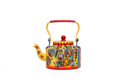 Mug Hand Painted & Hand Designed Colourful Decorative Traditional Village Theme Desi Tea Chai Aluminium Kettle