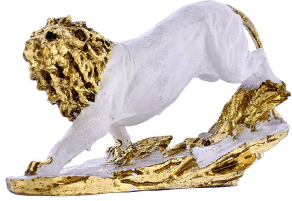 King Lion White Antique Finish Statue Sculpture for Home Decor Showpiece.