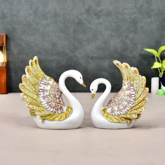 Swan Pair Feather Design Showpiece.