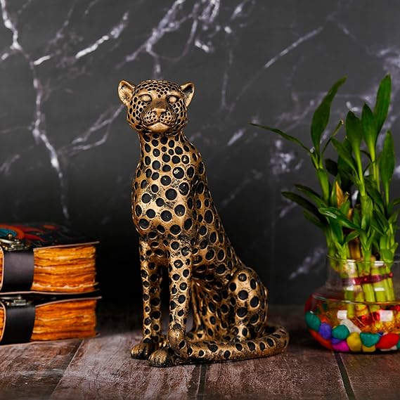 Leopard Sculptures for Home Decor, Golden Resin Leopard Art Decorative Sculpture