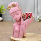 Decorative Flower Pink Lady Face with Basket Statue.