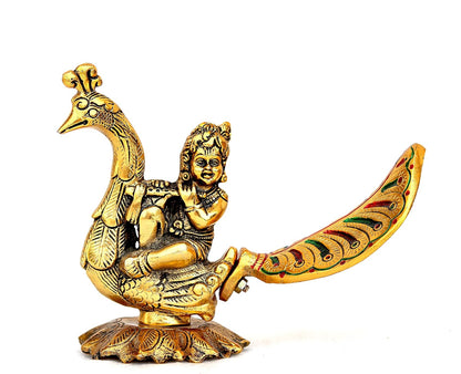 Laddu Gopal Playing Basuri On Peacock Decorative Showpiece