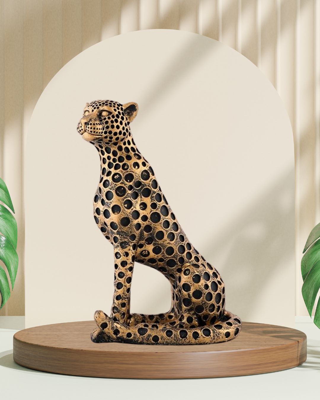 Leopard Sculptures for Home Decor, Golden Resin Leopard Art Decorative Sculpture