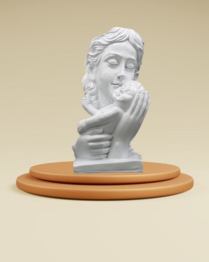Mother and Child Decorative Statue, White Resin Sculpture.