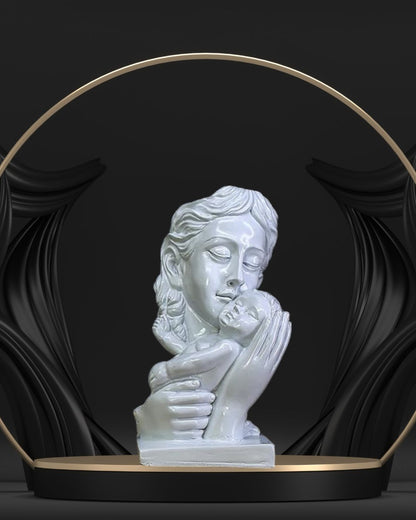 Mother and Child Decorative Statue, White Resin Sculpture.