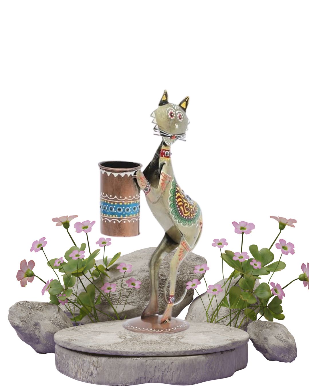 Iron Cat holding a Pen Holder Showpiece for Home decor,