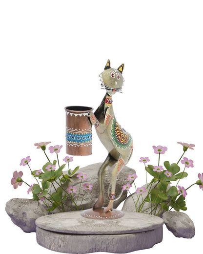 Iron Cat holding a Pen Holder Showpiece for Home decor,