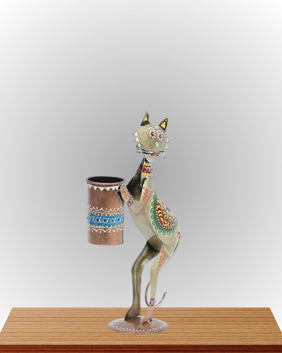 Iron Cat holding a Pen Holder Showpiece for Home decor,