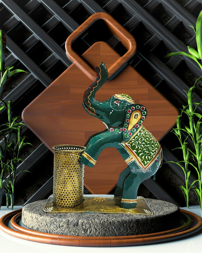 Metal Painted Handicrafted Elephant Pen Stand