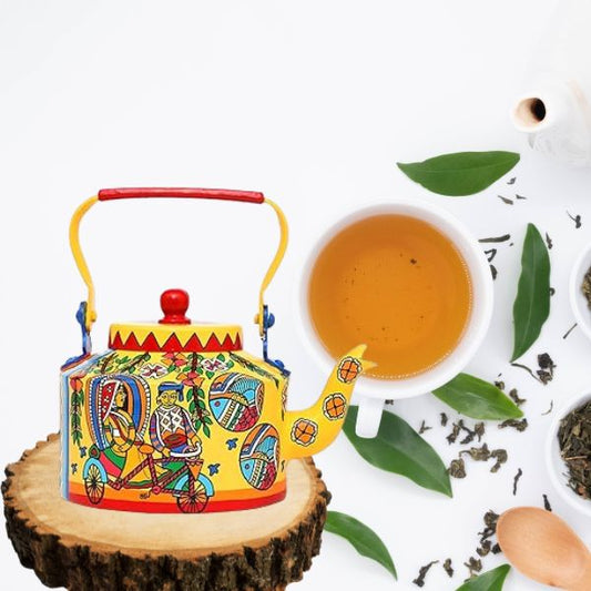 Mug Hand Painted & Hand Designed Colourful Decorative Traditional Village Theme Desi Tea Chai Aluminium Kettle
