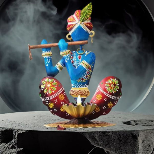 Handmade Handpainted Iron Krishna Showpiece for Home Decor